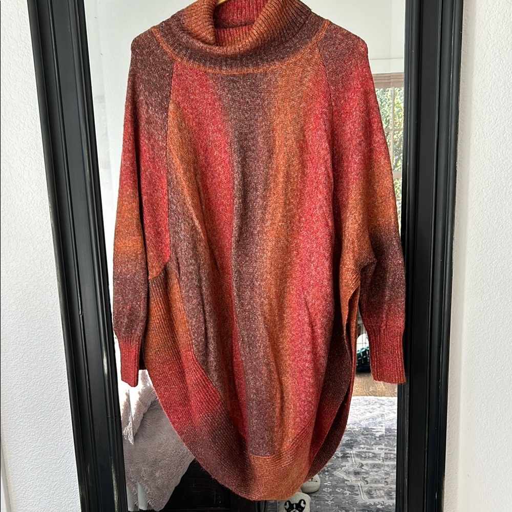Multi-toned oversized cowl neck sweater in warm autumn colors